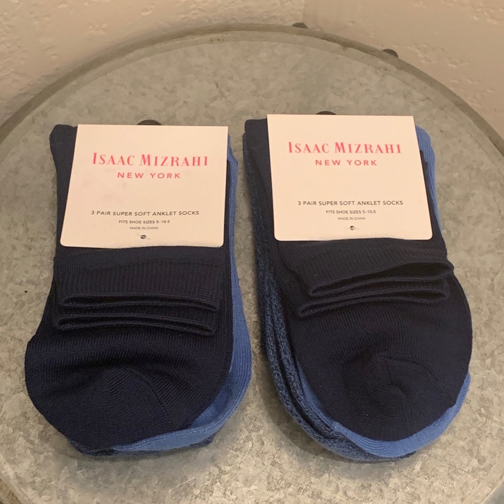 Isaac Mizrahi 3 pair x 2 Super Soft Ankle Socks Blue women shoe sz 5-10.5